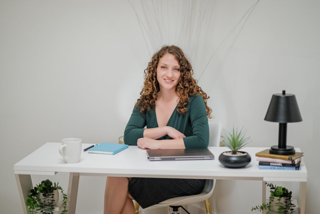Morgaine Griffin at work desk
